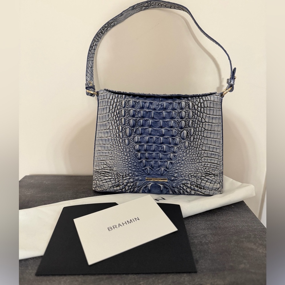 Brahmin Slate Blue Embossed Shoulder Bag